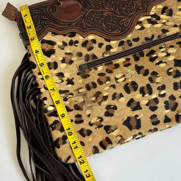 American Darling Cheetah Print & Gold Fringed Cowhide & Leather Purse /Tote Bag - Picture 12 of 15